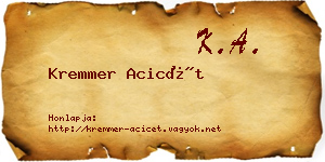Kremmer Acicét névjegykártya